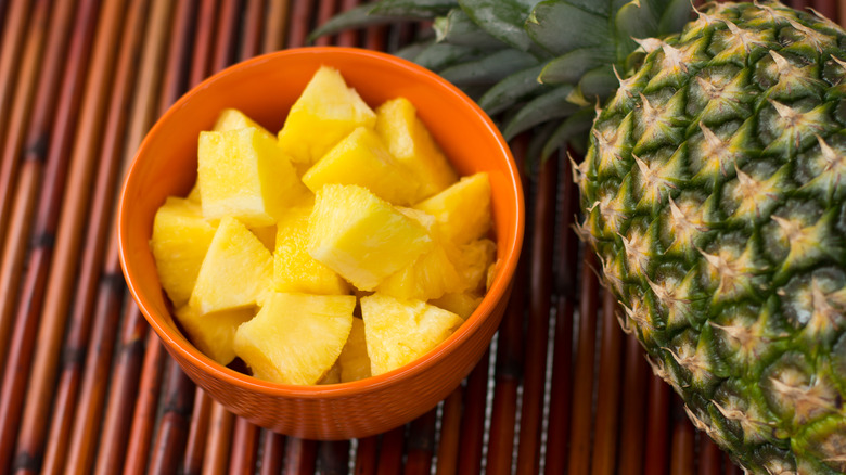 Pineapple chunks in a bowl