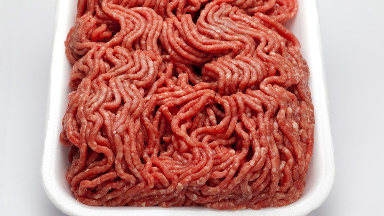 Ground beef in styrofoam