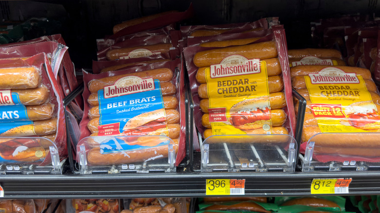 Johnsonville sausages on store shelf