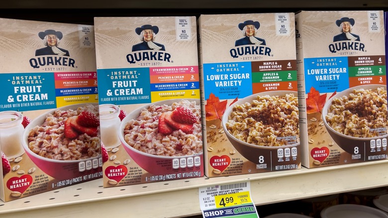 quaker oatmeal on shelves