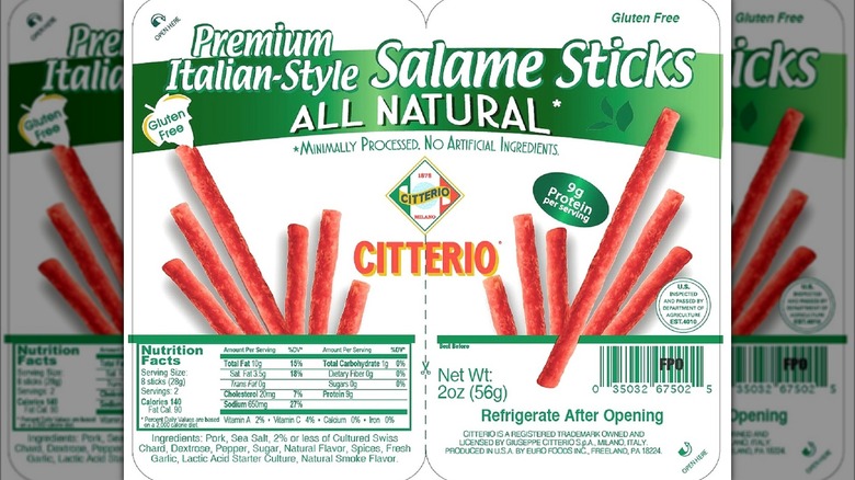 Packaged salami stick snacks