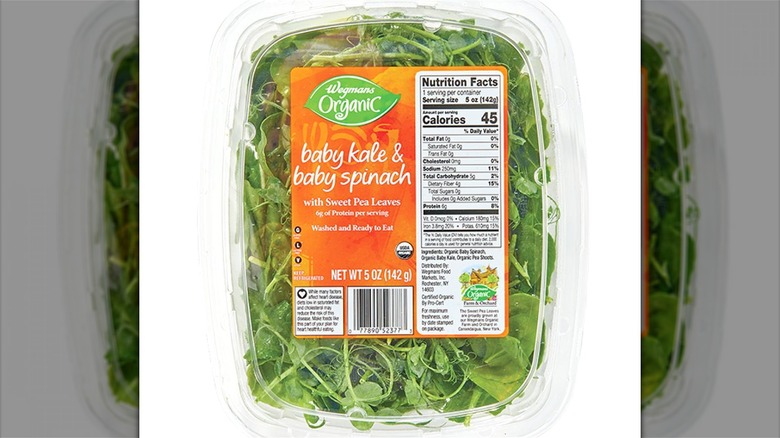 Grocery store organic spinach leaves