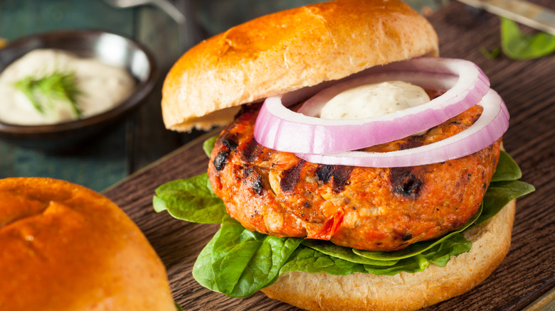 salmon burger with toppings