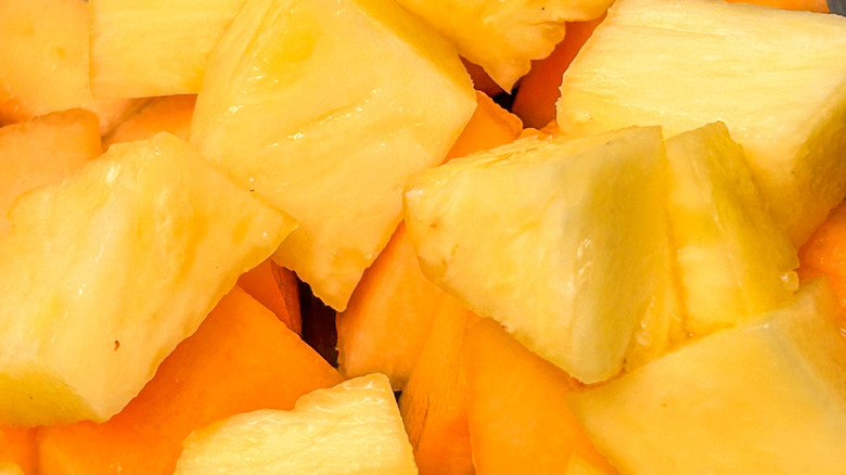 Closeup of cantaloupe and pineapple chunks