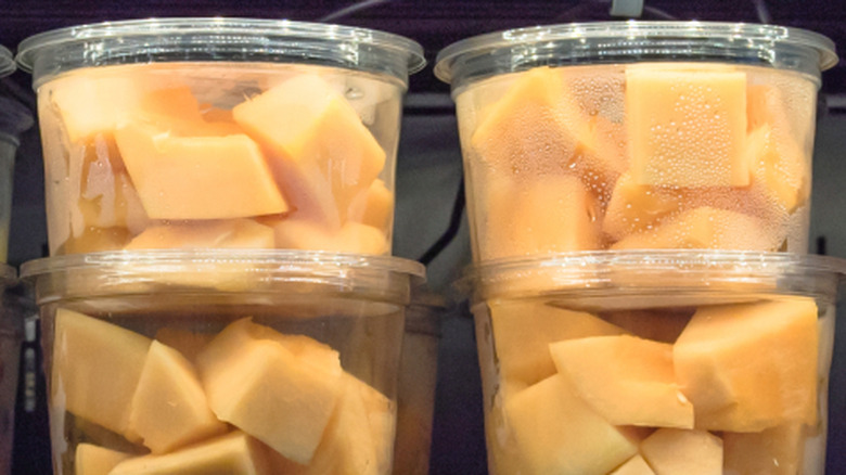 Four packages of cut cantaloupe