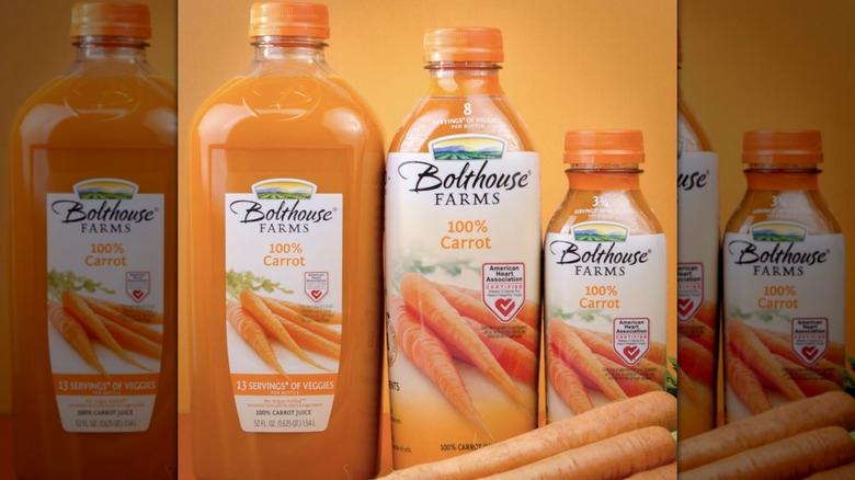 Bottles of Bolthouse Farms 100% carrot juice