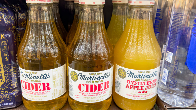 Glass bottles of Martinelli's apple juice