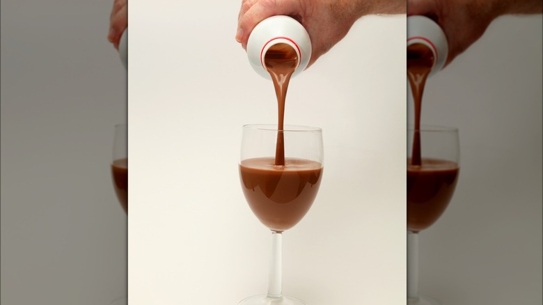 chocolate milk being poured