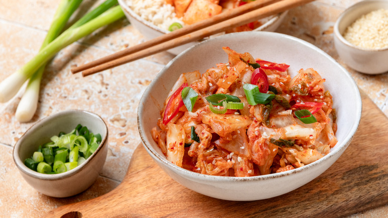 Bowl of fermented kimchi cabbage