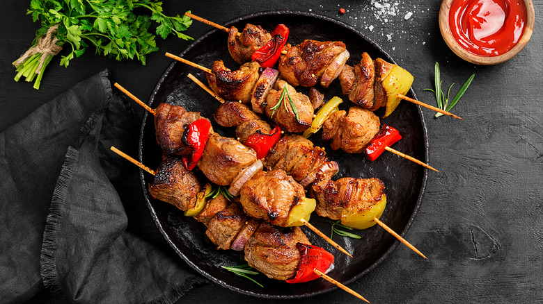 Grilled kebab skewers 