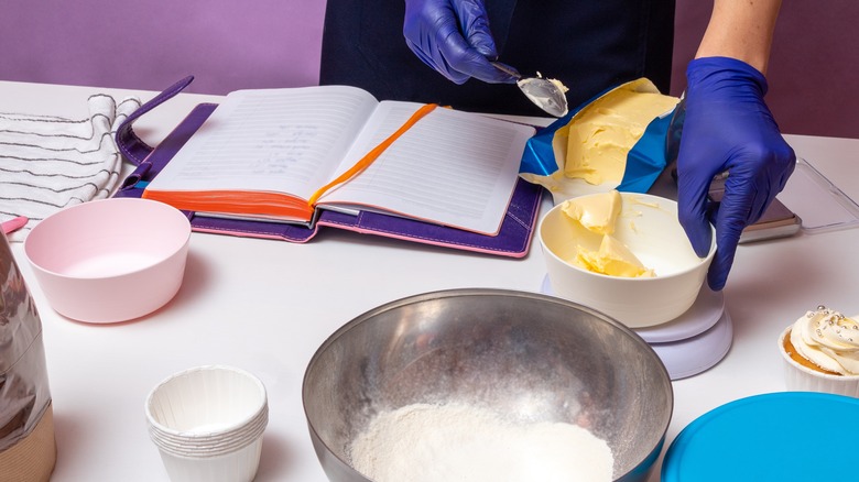 weighing ingredients on kitchen scale