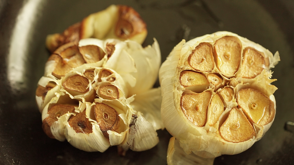 Closeup of roasted garlic cloves