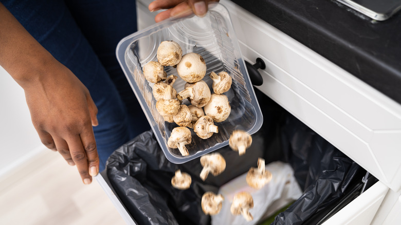 throwing bad mushrooms in the trash