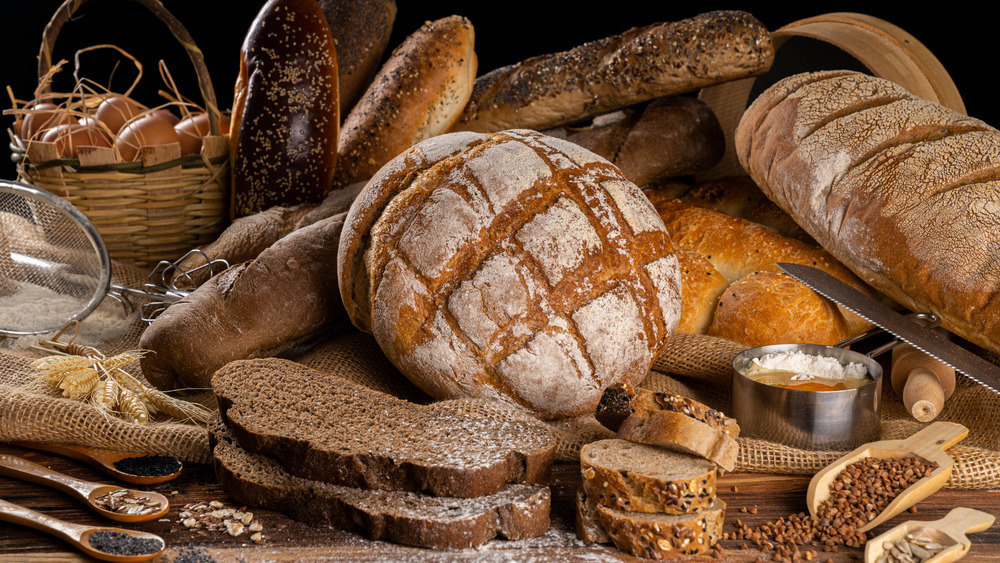 Different types of bread in pile