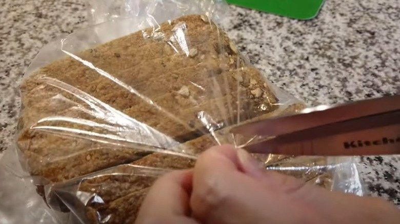 cutting holes in bread bag