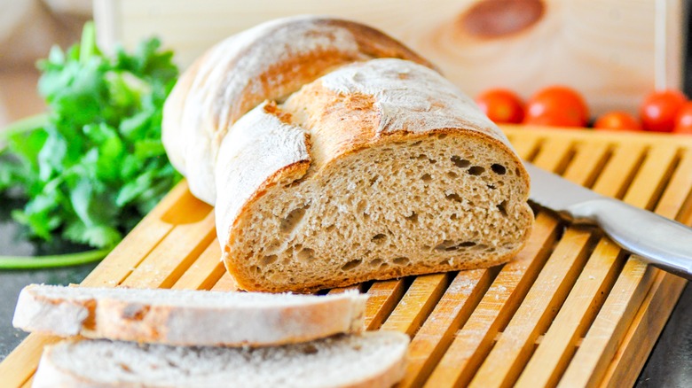 bread sliced on wooden board