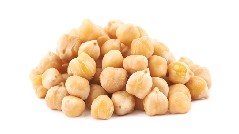 Cooked chickpeas on white background