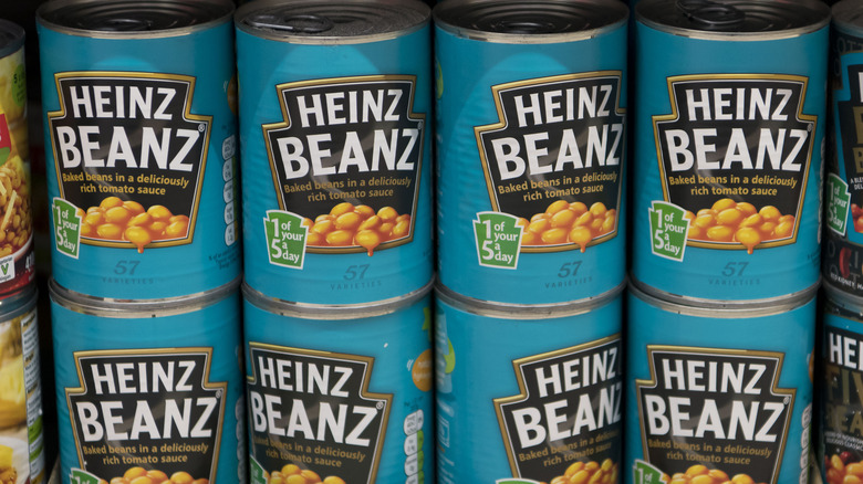 Canned beans on display shelf