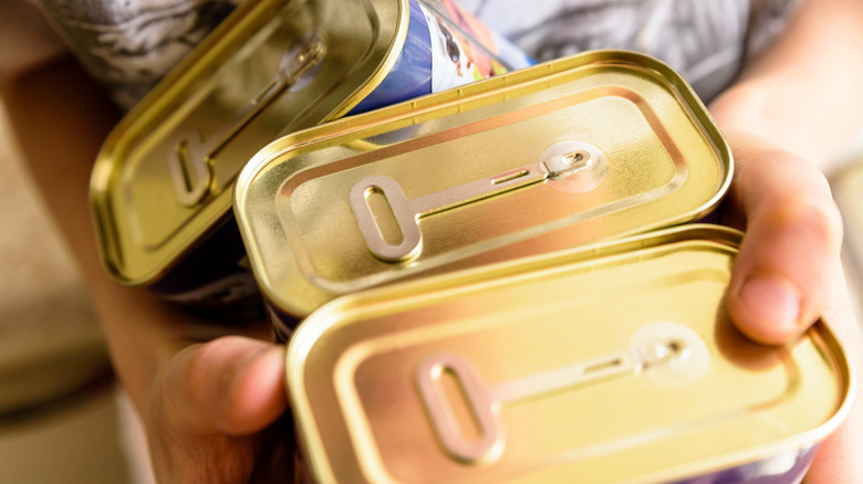 Person holding canned food