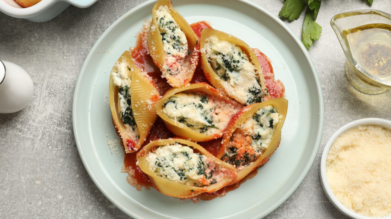 shell pasta with ricotta on a plate