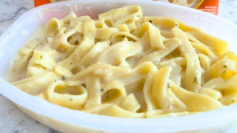 Plastic bowl of Lean Cuisine Fettuccine Alfredo