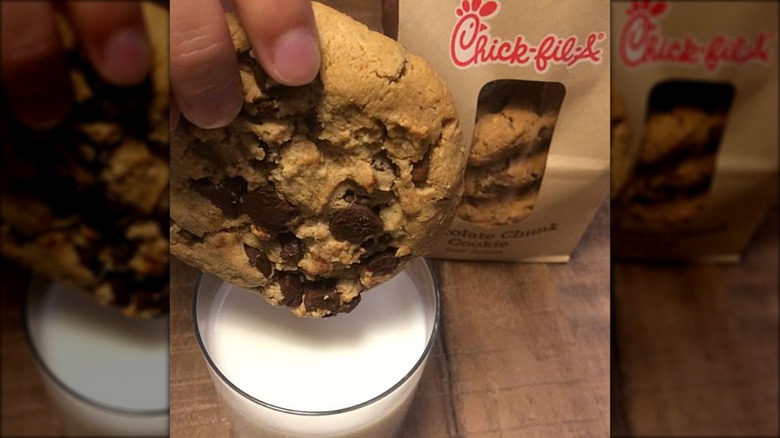 Chick-fil-A Chocolate Chunk Cookie and milk