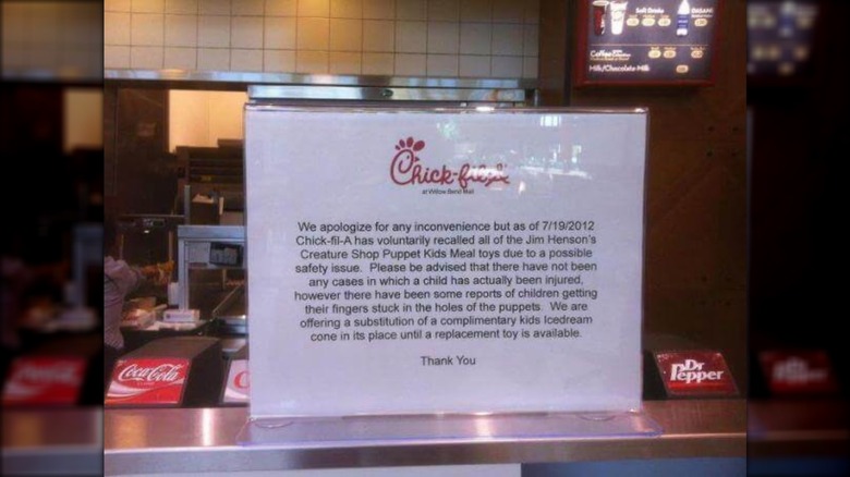 Chick-fil-A sign explaining toy recall