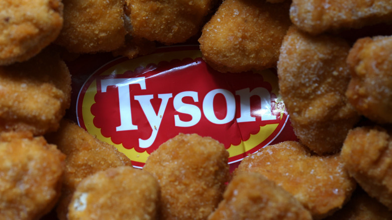 Nuggets over bag with Tyson foods logo