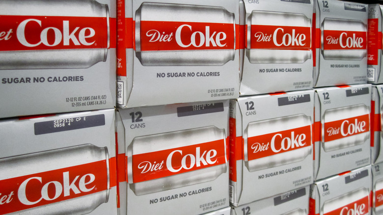 Closeup of Diet Coke 12-packs