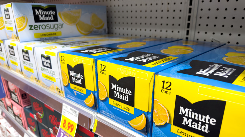 Minute Maid Zero Sugar and regular lemonade 12-packs on grocery shelf