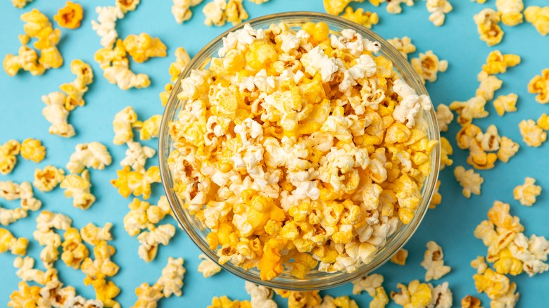 bowl of buttered popcorn