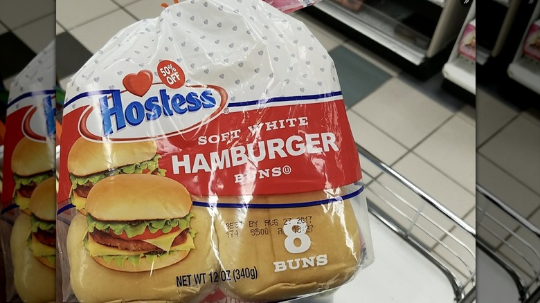 Bag of Hostess Soft White Hamburger Buns