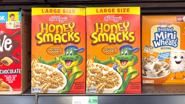 Boxes of Kellogg's Honey Smacks cereal