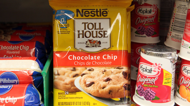 Chocolate chip cookie dough on shelf