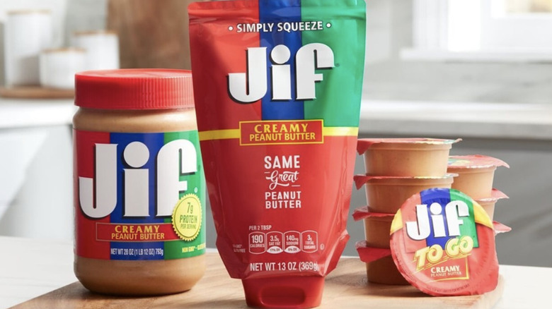 Display of Jif peanut butter products