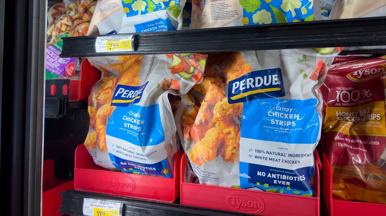 Bags of frozen Perdue chicken strips