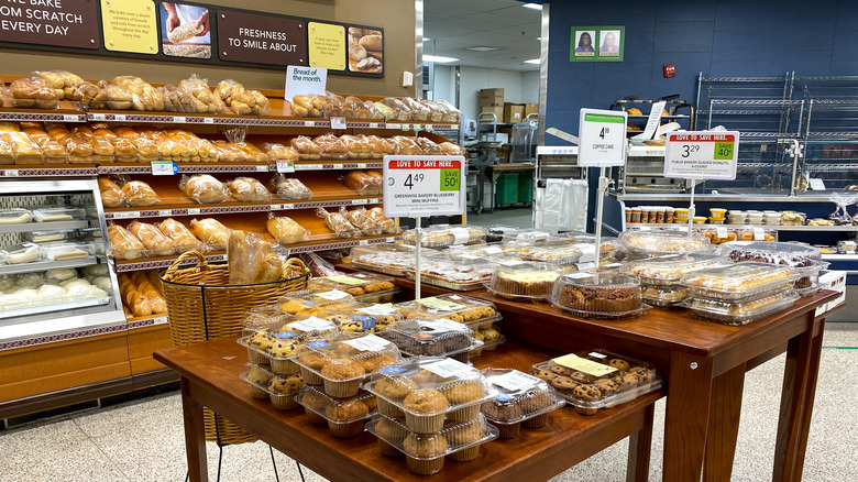 Cakes and bread in bakery