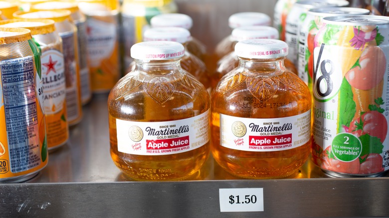 Glass bottles of Martinelli's apple juice