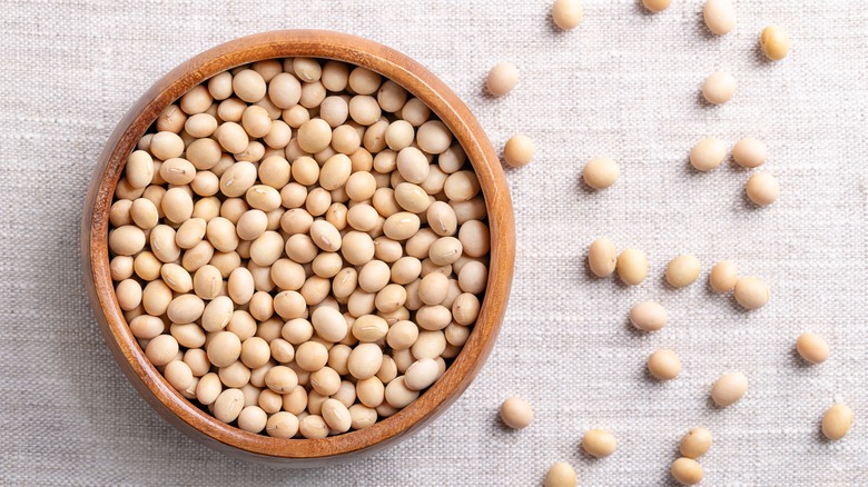 Dried soybeans in a bowl