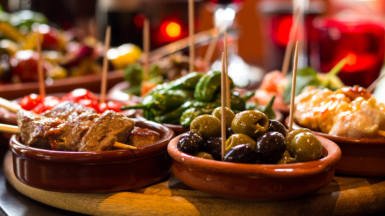 tapas on wood plates