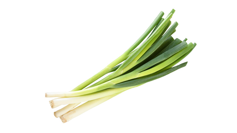 green onions on white background