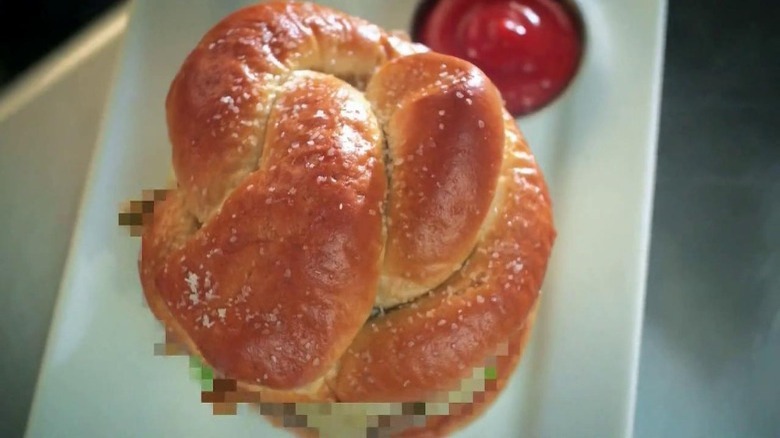 Ruby Tuesday's pixelated pretzel bun cheeseburger