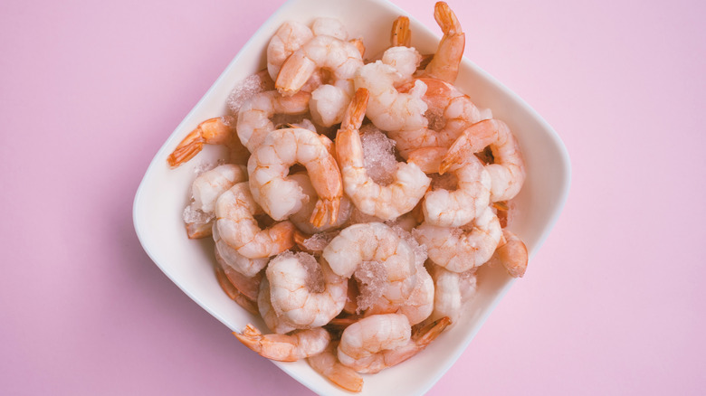 shrimp in square white bowl