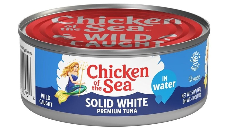 A can of Chicken of the Sea Solid White premium tuna