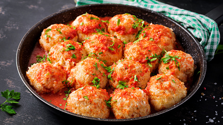 Turkey meatballs covered in tomato sauce