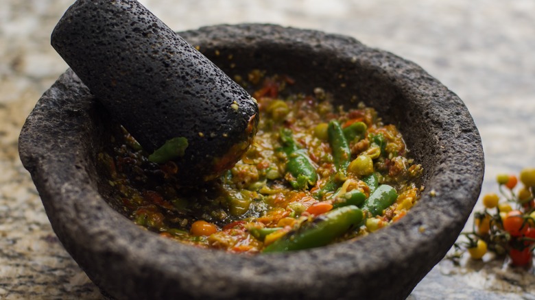 peppers in molcajete