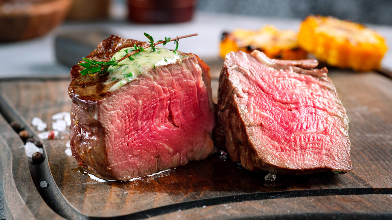 Filet mignon cross section on a plate