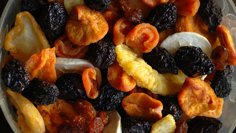 Dried raisins, apricots, and pineapple