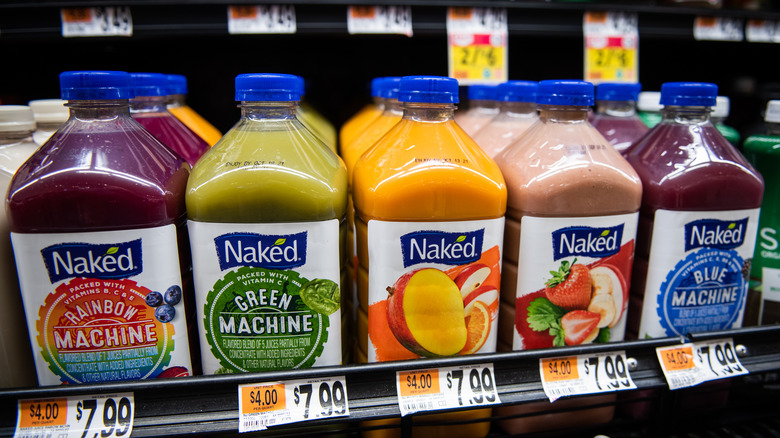 A shelf of Naked Juices