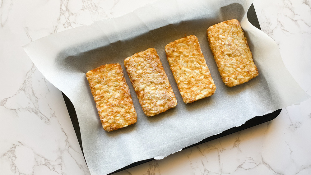 hash browns ready for the oven to make breakfast burrito